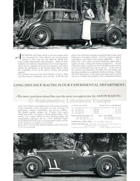 1934 ASTON MARTIN MARK II SPORTS BROCHURE ENGLISH