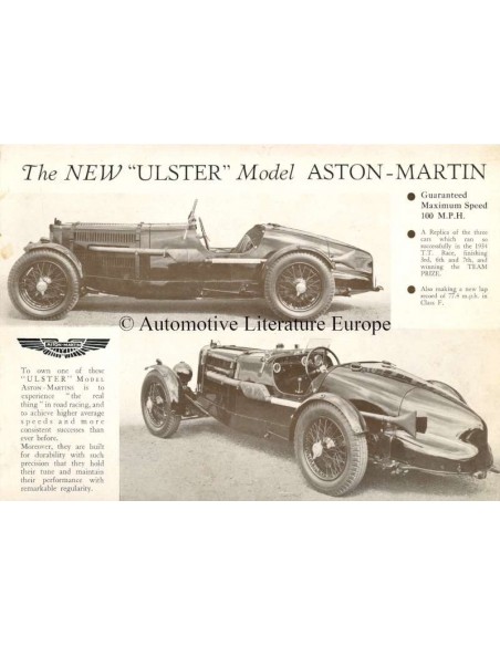 1934 ASTON MARTIN ULSTER LEAFLET ENGLISH
