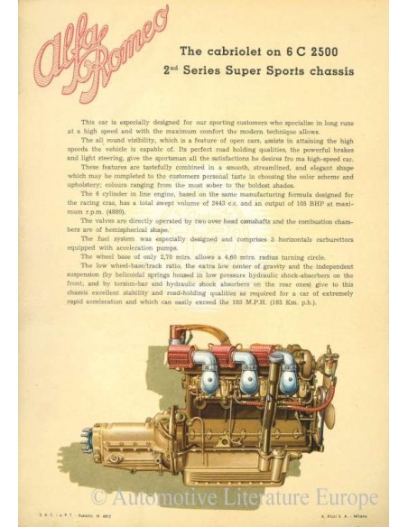 1948 ALFA ROMEO 6C SPORT & SUPER SPORT LEAFLET ENGLISH