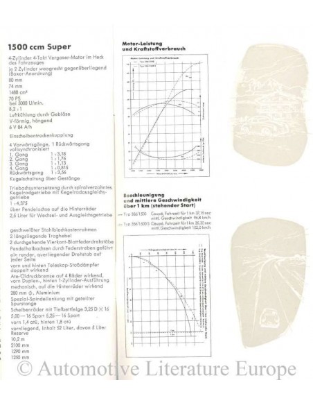 1954 PORSCHE 356 TECHNISCHE GEGEVENS BROCHURE DUITS