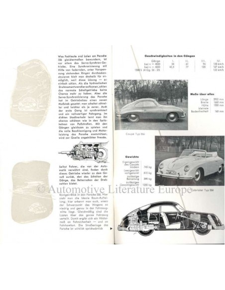 1954 PORSCHE 356 TECHNICAL SPECIFICATIONS BROCHURE GERMAN
