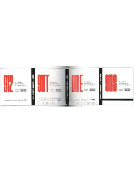 1969 PORSCHE 911 / 912 PRICE LIST DUTCH