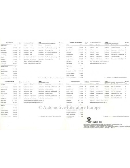 1975 VW-PORSCHE 914 COLOUR CHART BROCHURE