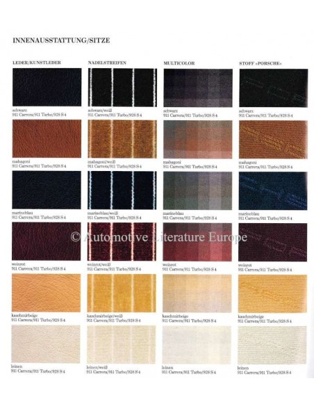1989 PORSCHE 911 / 928 KLEUREN & INTERIEUR BROCHURE DUITS