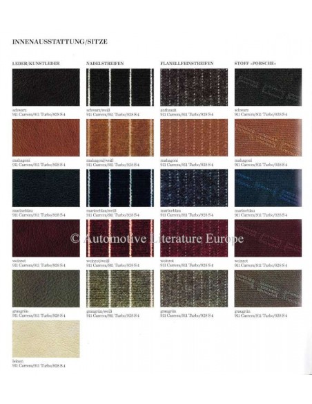1988 PORSCHE 911 CARRERA / 911 TURBO / 928 S4 COLOURS & INTERIOR BROCHURE GERMAN