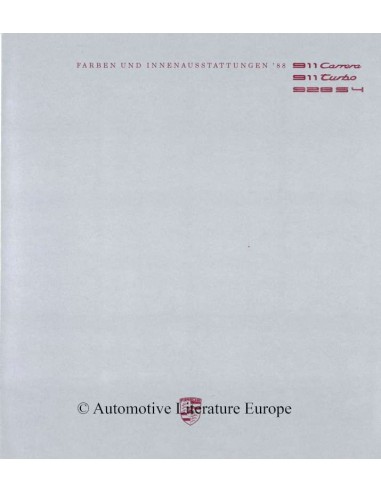 1988 PORSCHE 911 CARRERA / 911 TURBO / 928 S4 TURBO KLEUREN & INTERIEUR BROCHURE DUITS