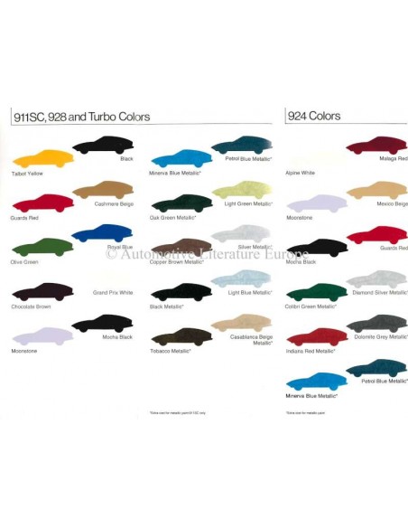 1979 PORSCHE 911SC / 928 / TURBO / 924 COLOURS & INTERIOR BROCHURE ENGLISH