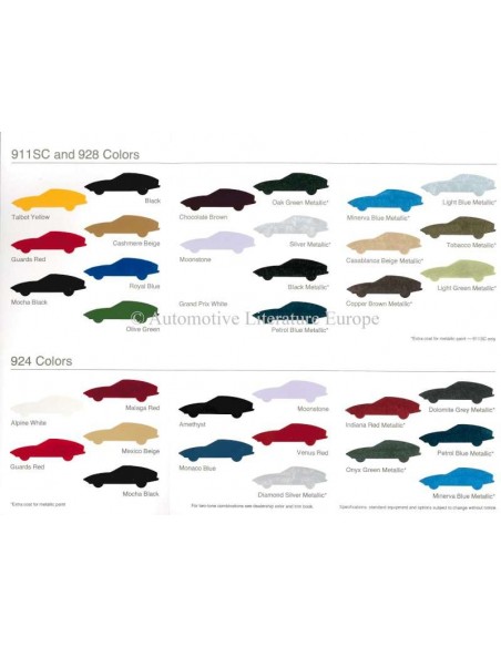 1980 PORSCHE 911SC / 928 / 924 COLOURS & INTERIOR BROCHURE ENGLISH