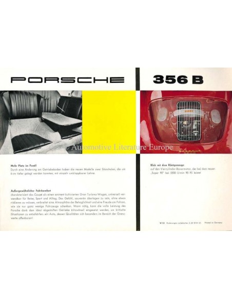 1960 PORSCHE 356 B PROSPEKT DEUTSCH
