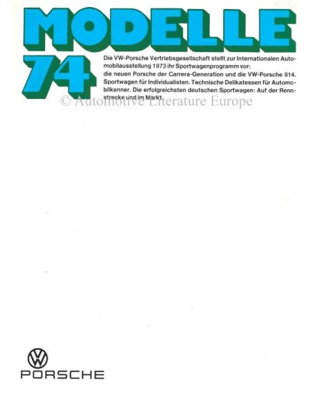 1974 VW-PORSCHE PROGRAMMA BROCHURE DUITS