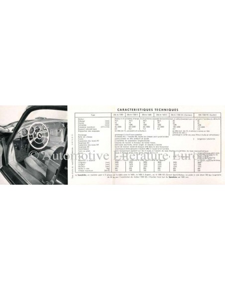 1956 PORSCHE 356A TECHNICAL SPECIFICATIONS BROCHURE FRENCH