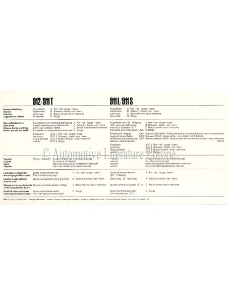 1968 PORSCHE 911 & 912 FARBKARTE PROSPEKT