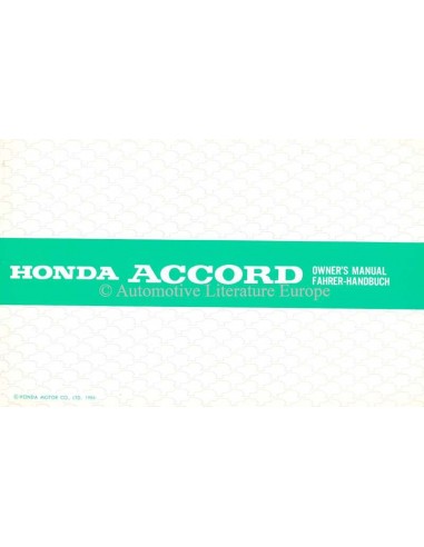 1986 HONDA ACCORD OWNER'S MANUAL HANDBOOK