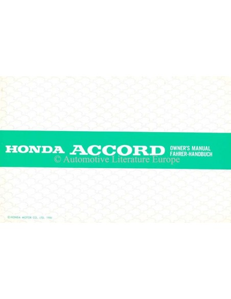 1986 HONDA ACCORD OWNER'S MANUAL HANDBOOK