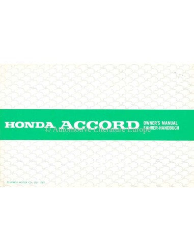 1985 HONDA ACCORD OWNER'S MANUAL