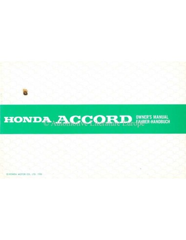 1986 HONDA ACCORD INSTRUCTIEBOEKJE