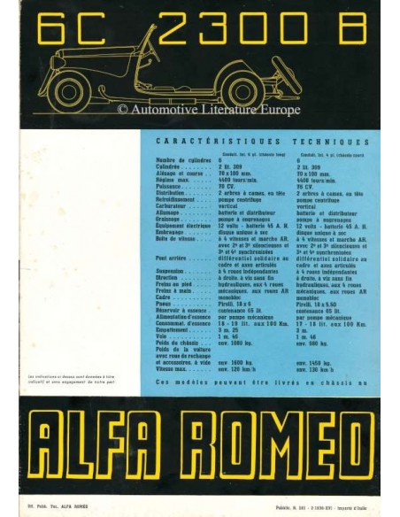 1938 ALFA ROMEO 6C 2300 B BROCHURE FRANS
