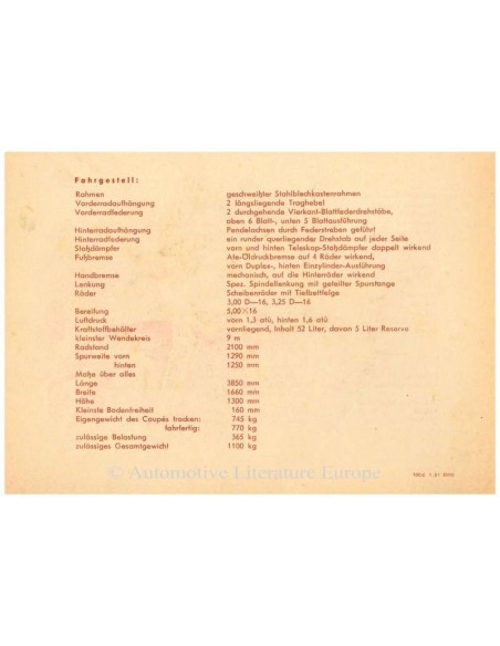 1951 PORSCHE 356 BROCHURE GERMAN