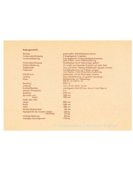 1950 PORSCHE 356 BROCHURE DUITS