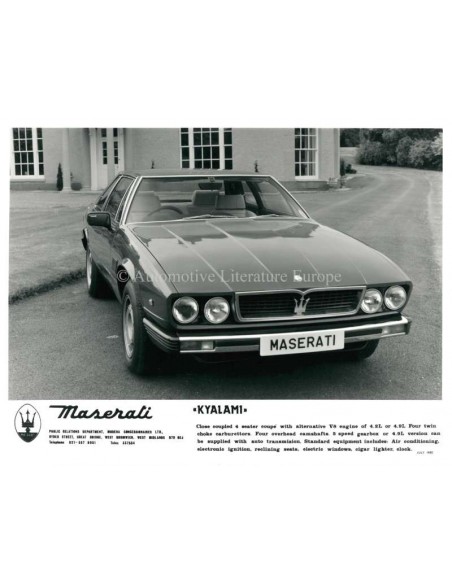 1980 MASERATI KYALAMI PRESS PHOTO