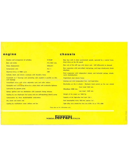 1960 FERRARI 250 GRANTURISMO SPYDER CALIFORNIA BROCHURE ENGLISH