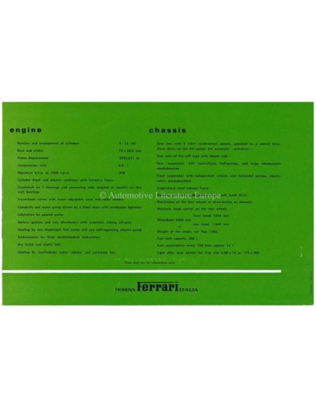1959 FERRARI 250 GRANTURISMO CABRIOLET PININFARINA BROCHURE ENGELS