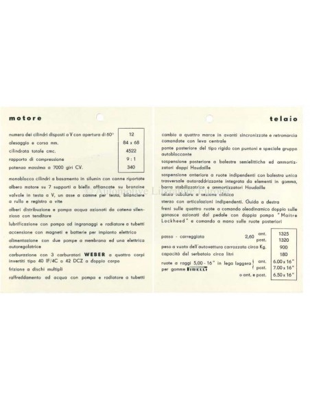 1953 FERRARI 375 MILLEMIGLIA BROCHURE ITALIAANS