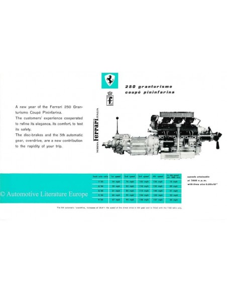 1958 FERRARI 250 GRANTURISMO COUPE PININFARINA BROCHURE ENGLISH