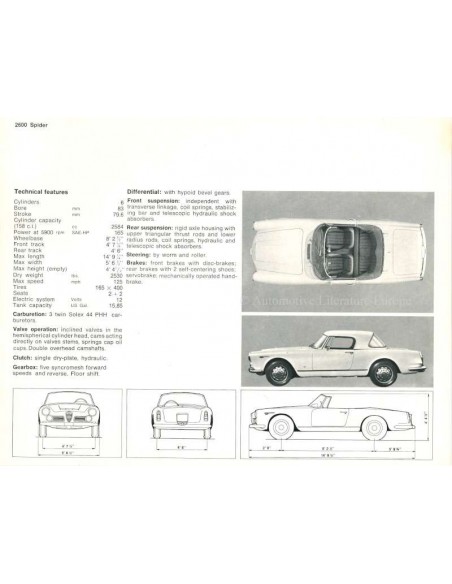 1964 ALFA ROMEO 2600 SPIDER & GUILIA SPIDER / SPIDER VELOCE PROSPEKT ENGLISCH
