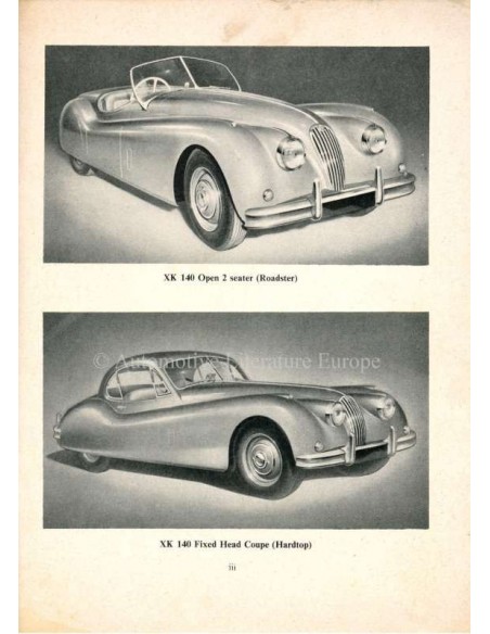 1954 JAGUAR XK 140 INSTRUCTIEBOEKJE ENGELS