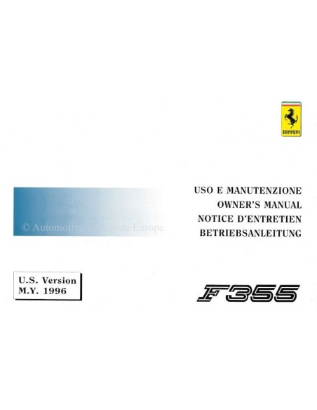 1996 FERRARI F355 OWNERS MANUAL US VERSION 