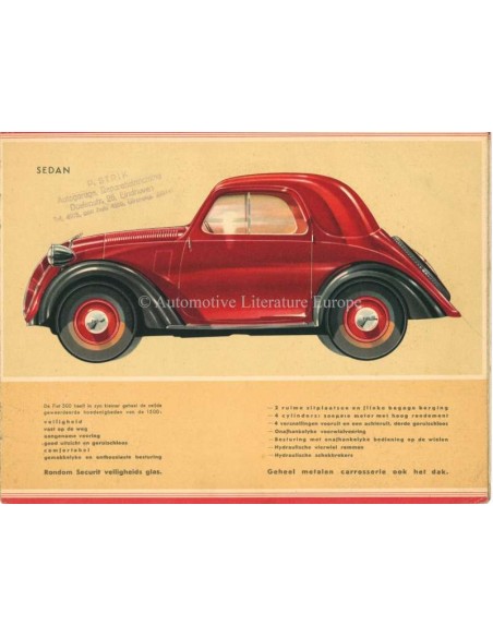 1938 FIAT 500 TOPOLINO BROCHURE NEDERLANDS