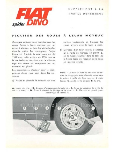 1967 FIAT DINO COUPE BETRIEBSANLEITUNG ENGLISCH
