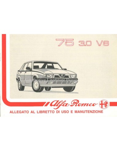 1990 ALFA ROMEO 75 3.0 V6 BIJLAGE INSTRUCTIEBOEKJE ITALIAANS