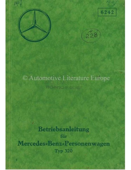 1937 MERCEDES BENZ TYPE 320 OWNERS MANUAL GERMAN