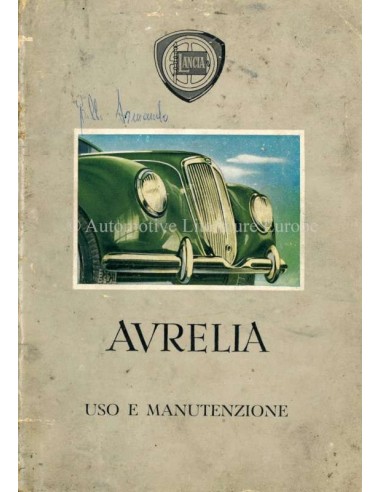 1952 LANCIA AURELIA OWNERS MANUAL ITALIAN