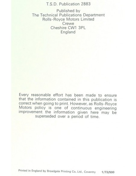 1973 ROLLS ROYCE SILVER SHADOW LONG WHEELBASE SALOON OWNER'S MANUAL ENGLISH