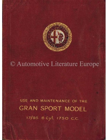1928 ALFA ROMEO 1750 GRAN SPORT 6C 17/95 BETRIEBSANLEITUNG ENGLISCH
