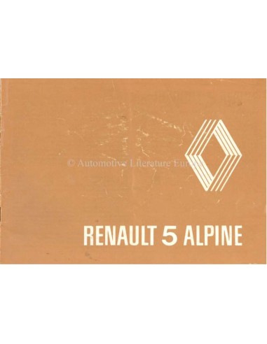1980 RENAULT 5 ALPINE OWNERS MANUAL SUPPLEMENT
