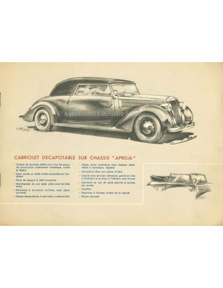 1938 LANCIA APRILIA BROCHURE FRENCH