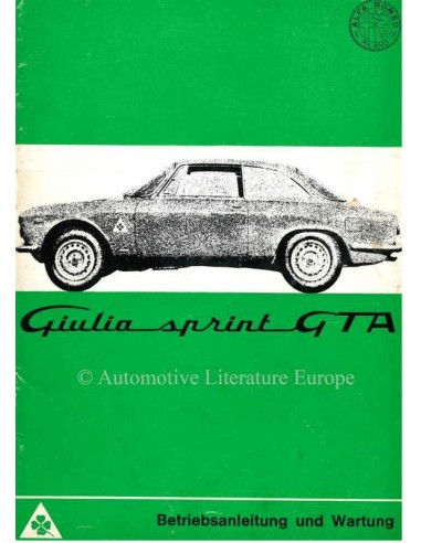 1965 ALFA ROMEO GIULIA SPRINT GTA INSTRUCTIEBOEKJE DUITS