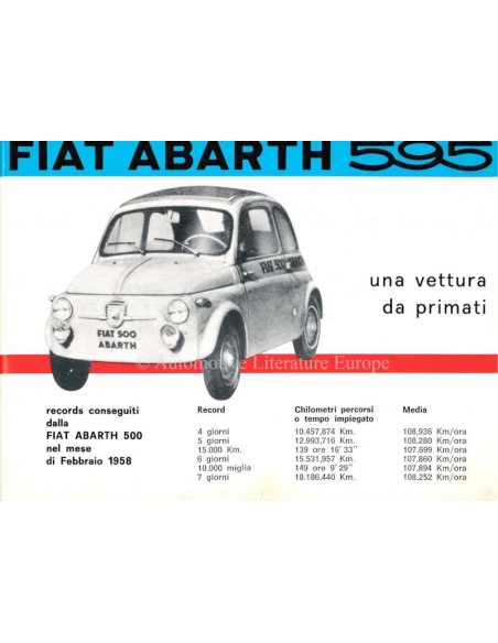 1965 FIAT ABARTH 595 / 695 OWNERS MANUAL ITALIAN