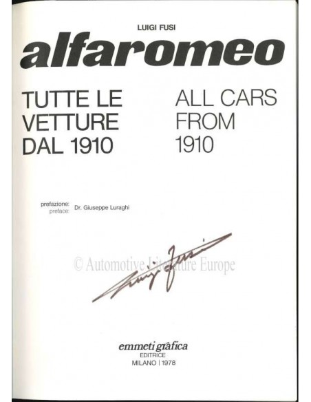 ALFA ROMEO ALL CARS FROM 1910 - LUIGI FUSI - BOOK