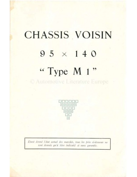 1920 VOISIN TYPE M1 SPARE PARTS MANUAL FRENCH