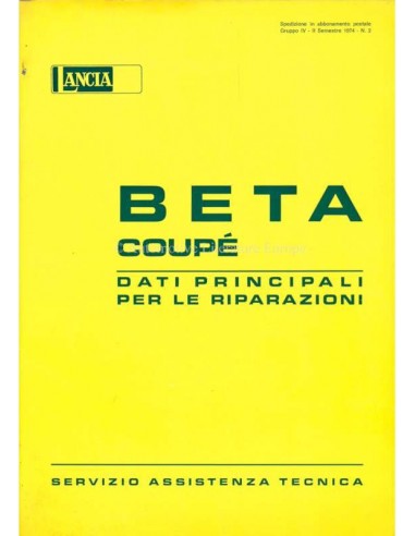 1974 LANCIA BETA COUPE MAIN DATE FOR REPAIR WORKSHOP MANUAL ITALIAN