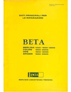 1976 LANCIA BETA MAIN DATE FOR REPAIR WORKSHOP MANUAL ITALIAN