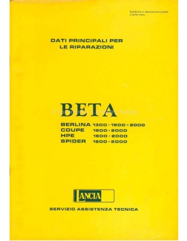 1976 LANCIA BETA HAUPTTERMIN FÜR REPARATUREN HANDBUCH ITALIENISCH