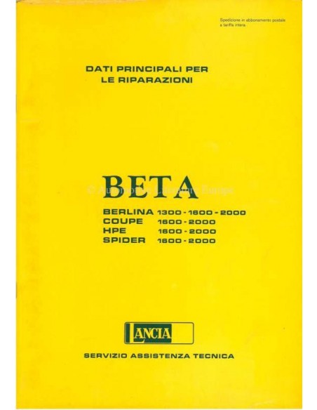 1976 LANCIA BETA HAUPTTERMIN FÜR REPARATUREN HANDBUCH ITALIENISCH