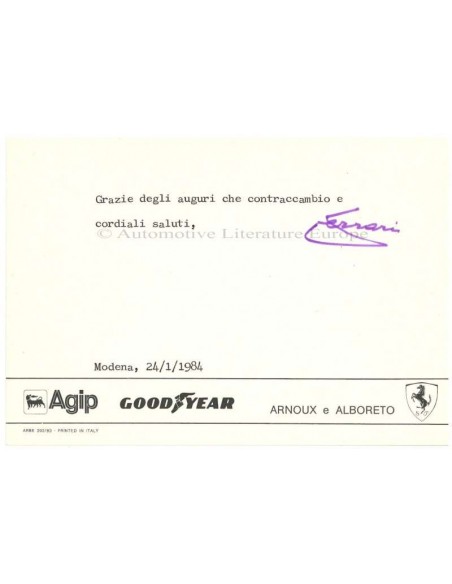 1984 FERRARI 126C4 RENÉ ARNOUX & MICHELE ALBORETO - GESIGNEERDE ANSICHTKAART