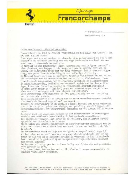 1984 FERRARI MONDIAL PRESSEMAPPE ENGLISCH 296/84